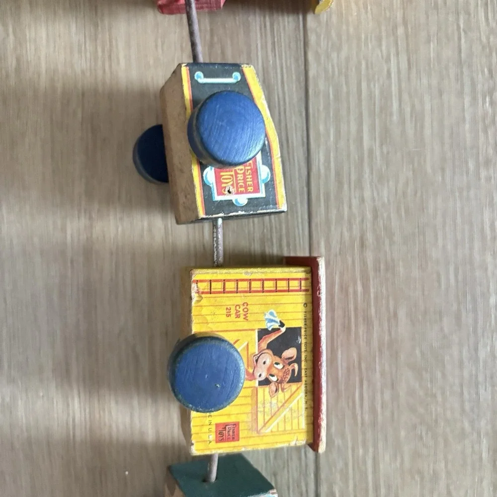 Vintage Fisher Price Choo Choo Train Wooden Pull Toy Complete 1950s USA